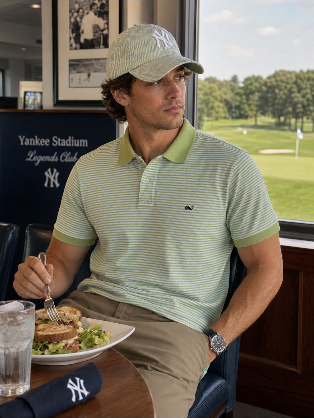 Vineyard Vines Green White Stripped Polo Shirt Men’s L Cotton Logo Golf